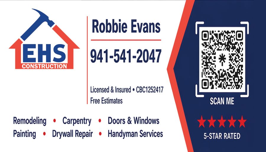 EHS Construction business card for Robbie Evans