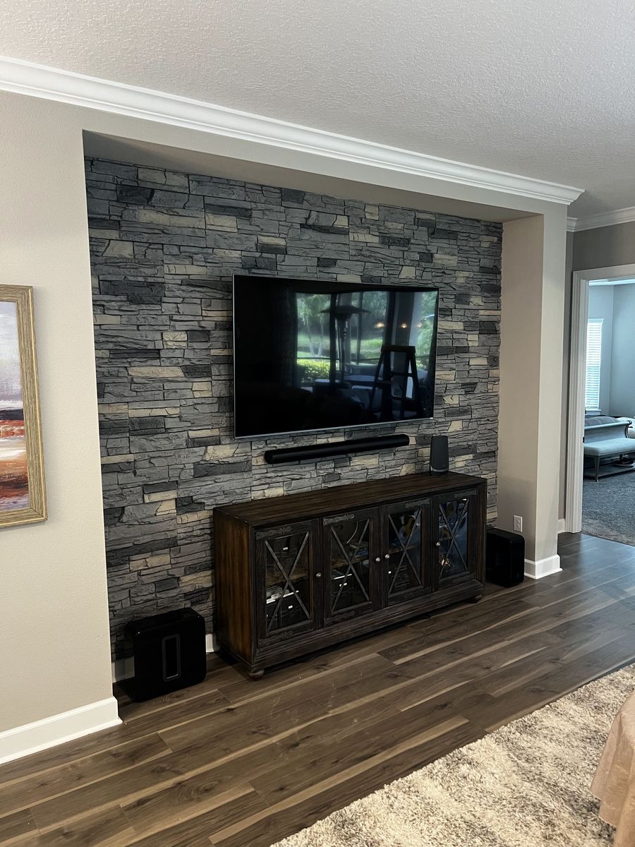 Stone fireplace feature wall